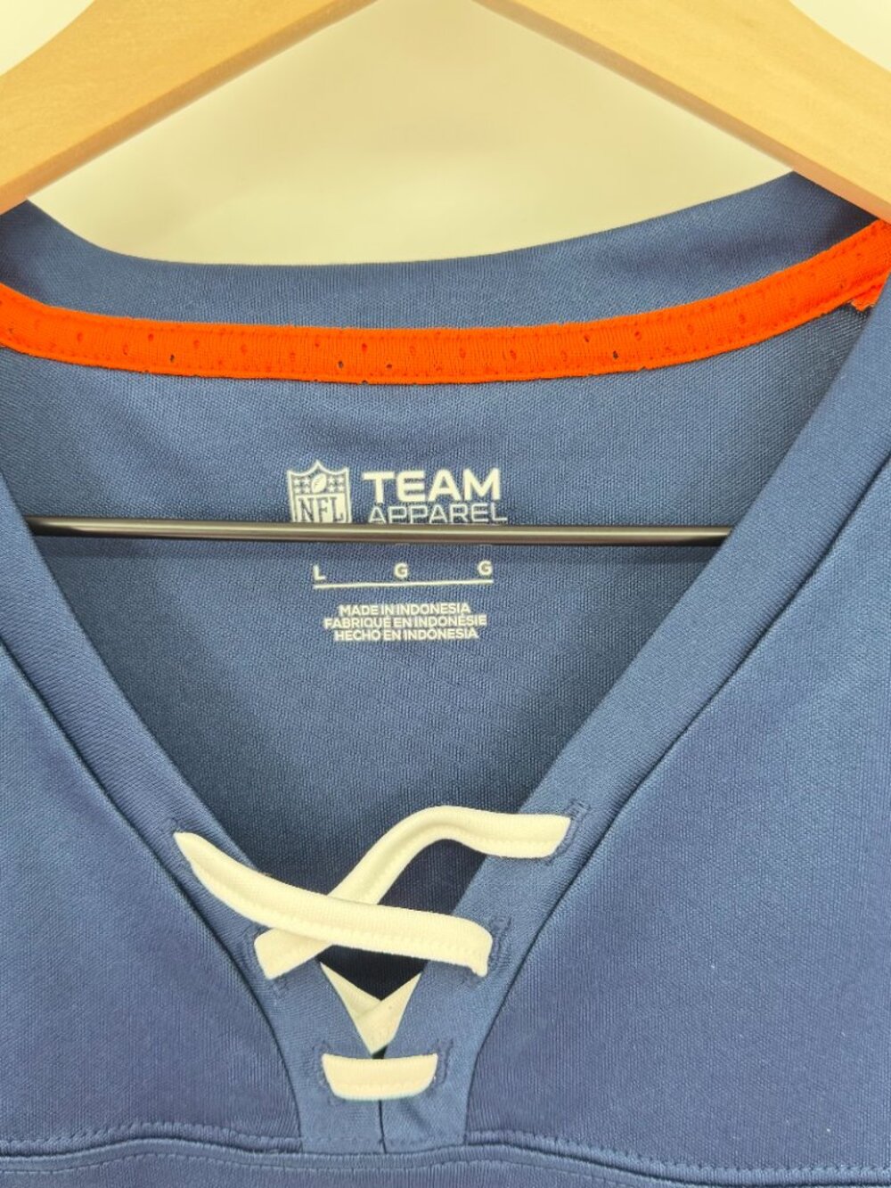 NFL Team Apparel Denver Broncos Women's Lace Up Jersey Shirt Blue Orange Large E - Picture 3 of 5